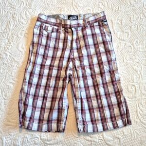 Vans boys size 14 bermuda length plaid shorts red, black white VGUC